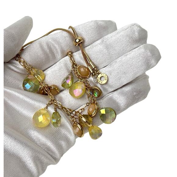 Anne Klein Bracelet Iridescent Color Beads Golden Snake Chain Slider Adjustable - Picture 6 of 10
